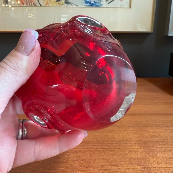 Murano Art Glass Hand Blown Sommerso Basket Joined Handles Submerged Ruby Red - Picture 4 of 7